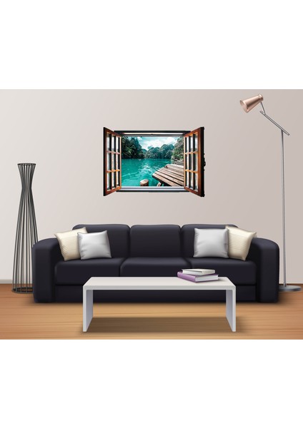 Pencere Göl Ahşap İskele Duvar Sticker fiyatları