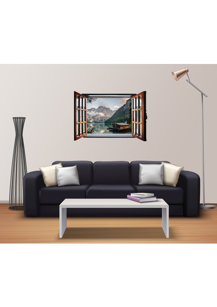 Pencere Dağ Göl Ev Duvar Sticker fiyatları