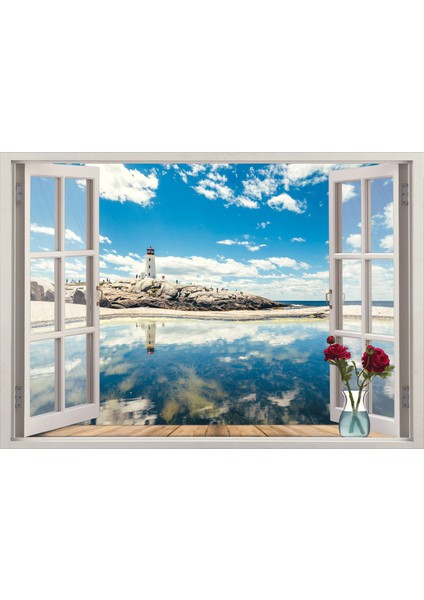 Pencere Deniz Feneri Duvar Sticker