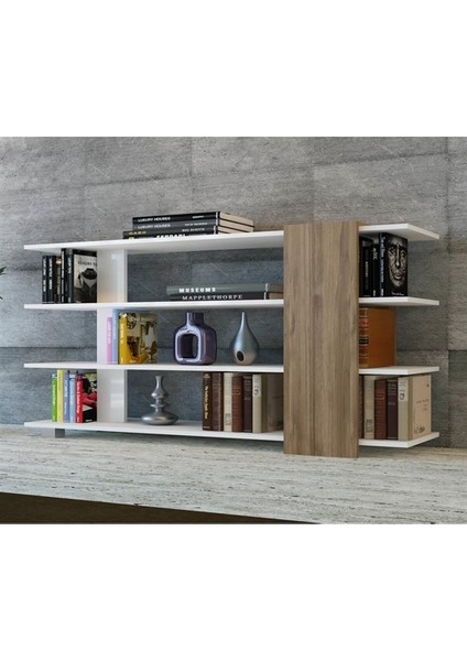 BMdekor Kitaplık Su 3 Raflı Beyaz Teak