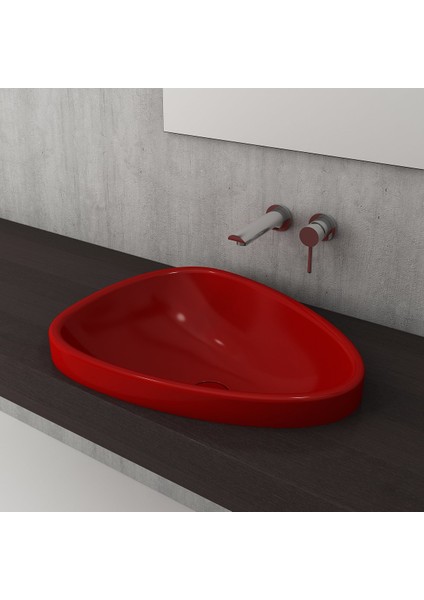 Etna Tezgah Üstü Lavabo 58 Cm - Parlak Kirmizi
