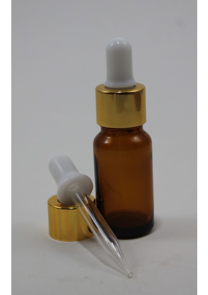 Cam Amberli 20 ml Altın Kapak Şişe İnce Cam Damlalıklı 10 Adet