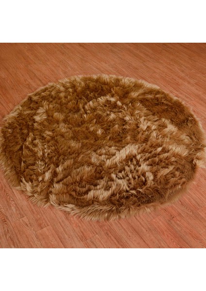 Yuvarlak Post Peluş Halı Kuzu Post Kahve-Mir 80 x 80 Cm