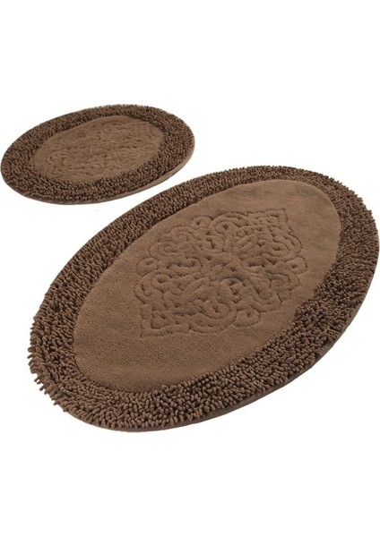 Pıante Oval Cotton Kahve 2 Li Set Banyo Halısı