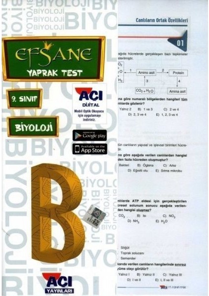 Açı Yayınları 9. Sınıf Biyoloji Çek Kopart Yaprak Test