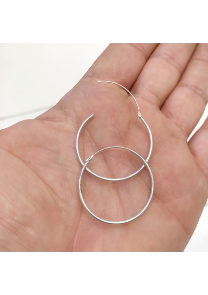 Taşsız Düz Spor 32 Mm Gümüş Halka Küpe