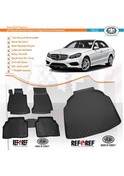 Mercedes E Class W212 Refref 4D Paspas + Setli Bagaj Havuzu 2010 - 2015 Modelleri ile Uyumlu Siyah Renk