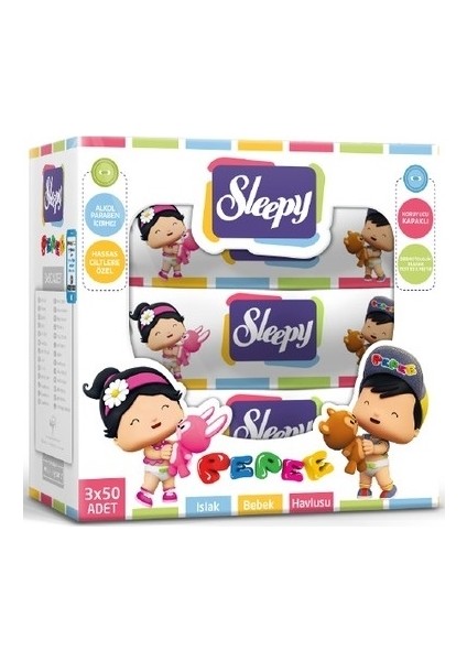 Islak Havlu 50 Yaprak 6'lı Set Pepee Kapaklı (2 Paket x 3)