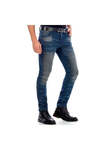 Cipo&Baxx CD492 Eskimiş Slim Fit Dar Koyu Mavi Erkek Pantolon