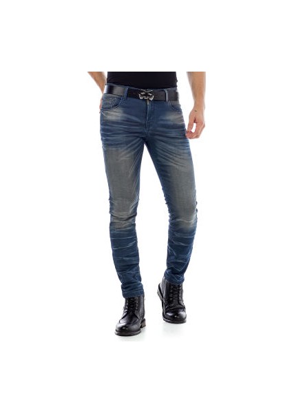 Cipo&Baxx CD492 Eskimiş Slim Fit Dar Koyu Mavi Erkek Pantolon
