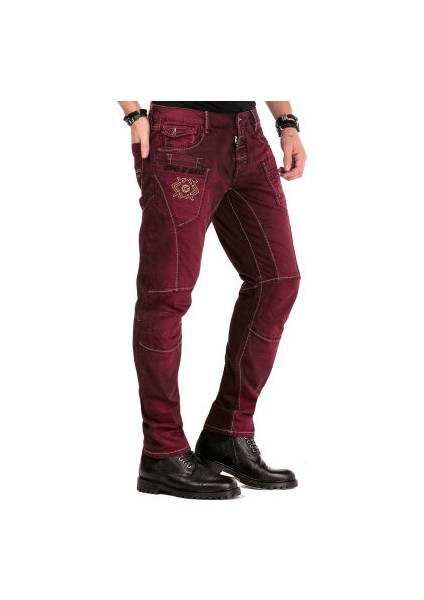 Cipo&Baxx CD479 Dekoratif Dikişli Düşük Bel Bordo Erkek Pantolon