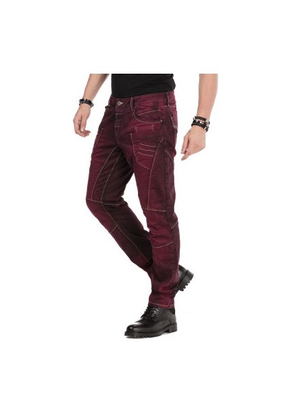 Cipo&Baxx CD479 Dekoratif Dikişli Düşük Bel Bordo Erkek Pantolon