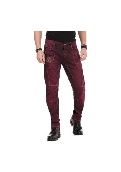Cipo&Baxx CD479 Dekoratif Dikişli Düşük Bel Bordo Erkek Pantolon