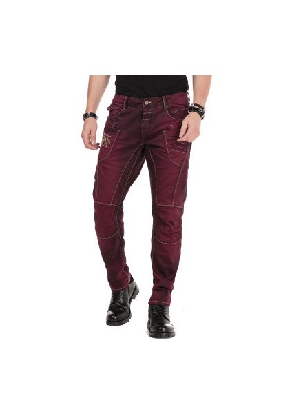 Cipo&Baxx CD479 Dekoratif Dikişli Düşük Bel Bordo Erkek Pantolon