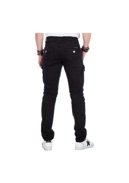Cipo&Baxx CD424 Kargo Cepli Dar Paça Siyah Motorcu Pantolon modelleri