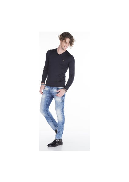 Cipo&Baxx CD394 Slim Fit Yıkamalı Mavi Jeans Erkek Kot Pantolon