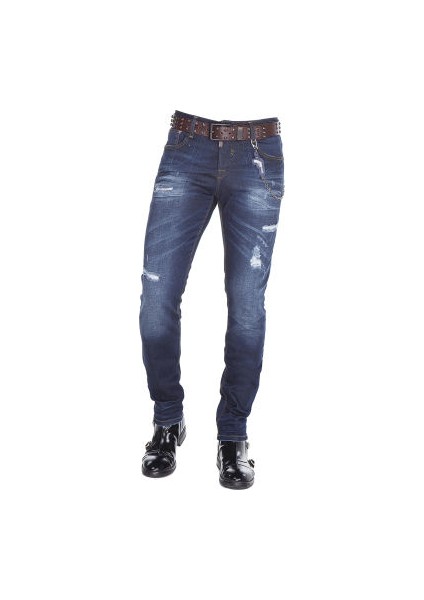 Cipo&Baxx CD392 Zincirli Yırtık Dar Paça Lacivert Erkek Jeans