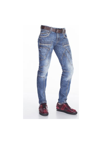 Cipo&Baxx CD391 Dekoratif Dikişli Rahat Mavi Erkek Kot Pantolon