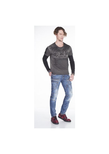 Cipo&Baxx CD391 Dekoratif Dikişli Rahat Mavi Erkek Kot Pantolon