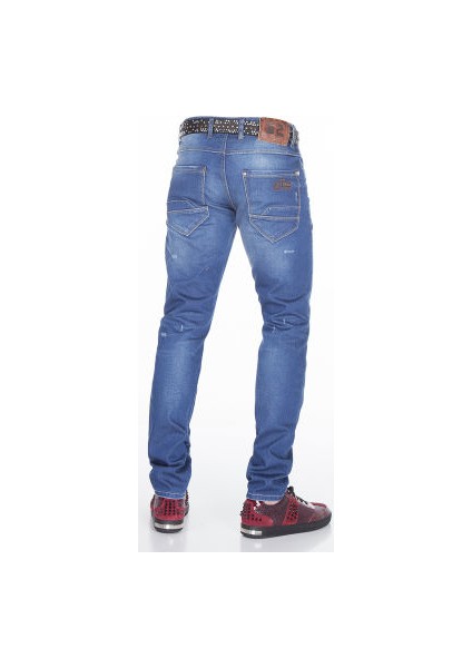 Cipo&Baxx CD386 Hafif Yıpranmış Sade Mavi Jean Erkek Kot Pantolon