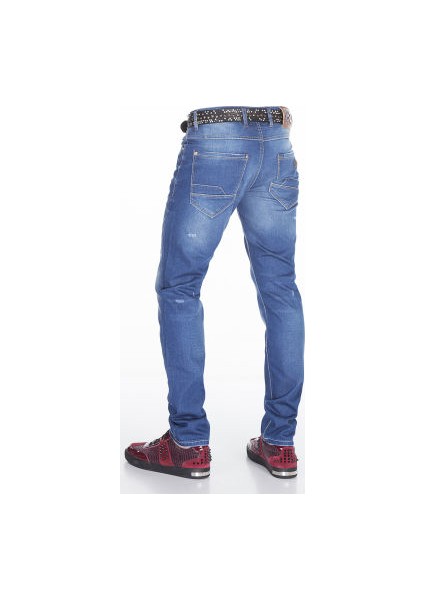 Cipo&Baxx CD386 Hafif Yıpranmış Sade Mavi Jean Erkek Kot Pantolon