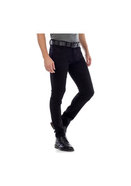 Cipo&Baxx CD319A Siyah Slim Fit Rahat Erkek Jean Kot Pantolon