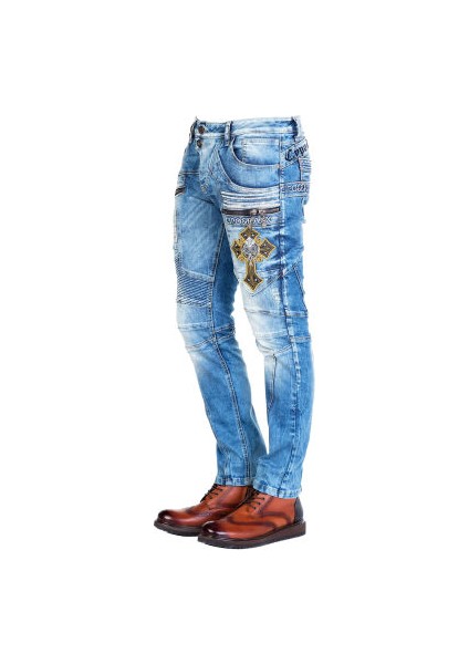 Cipo&Baxx CD293 Dekoratif Detaylı Nakışlı Mavi Erkek Jeans