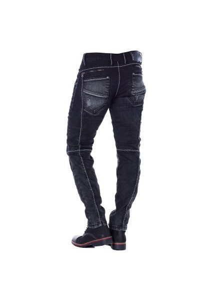 Cipo&Baxx CD288 Beyaz Dikişli Parçalı Siyah Erkek Kot Pantolon
