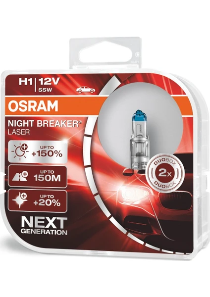 Next Generation H1 Night Breaker Laser +%150 12V 55W 2'Li Ampül Set