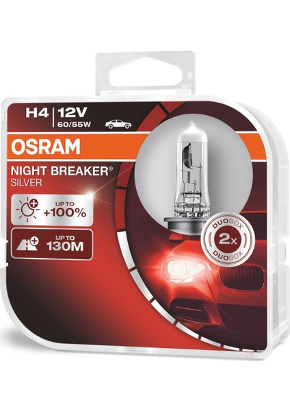 H4 Night Breaker Silver +%100 12V 60/55W 2'Li Ampül Set