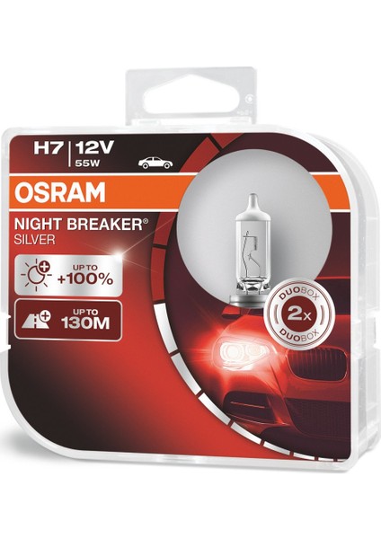 H7 Night Breaker Silver +%100 12V 55W 2'Li Ampül Set