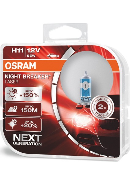 Next Generation H11 Night Breaker Laser +%150 12V 55W 2'Li Ampül Set