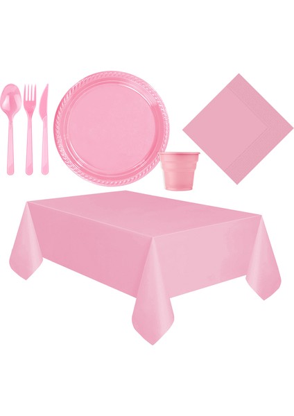 Pembe Plastik Sofra Seti 25 Kişilik