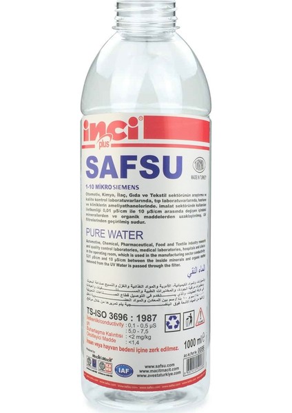 Distile Saf Su 1 Litre Ütü-Akü-Antifriz Tamamlama Suyu
