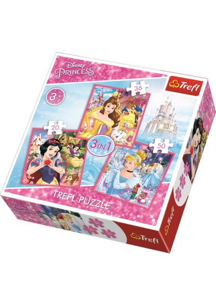 34833 Disney Princess 20+36+50 Parça 3'lü Çocuk Puzzle Seti