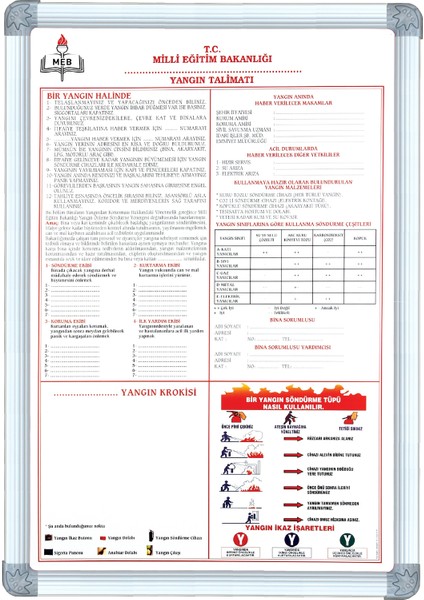 Abc 50X70 Cm Alüminyum Çerçeve Yangın Güvenlik Talimatı
