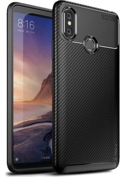 Jopus Xioami Mi Max 3 Kılıf Karbon Desenli Lux Negro Silikon + Cam Ekran Koruyucu