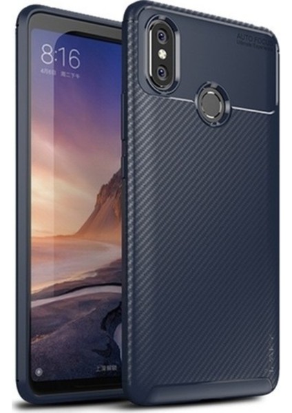 Jopus Xioami Mi Max 3 Kılıf Karbon Desenli Lux Negro Silikon + Cam Ekran Koruyucu