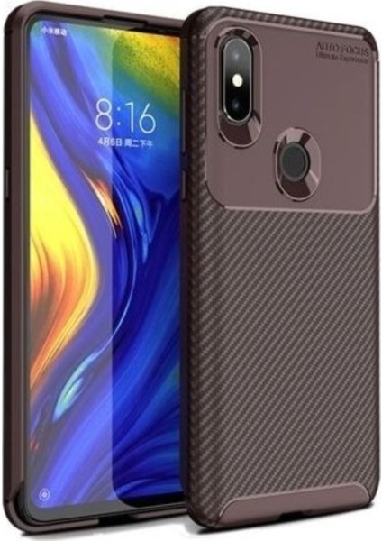 Jopus Xioami Mi Mix 3 Kılıf Karbon Desenli Lux Negro Silikon + Cam Ekran Koruyucu