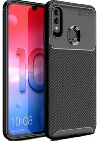 Jopus Huawei P Smart 2019 Kılıf Karbon Desenli Lux Negro Silikon + Cam Ekran Koruyucu