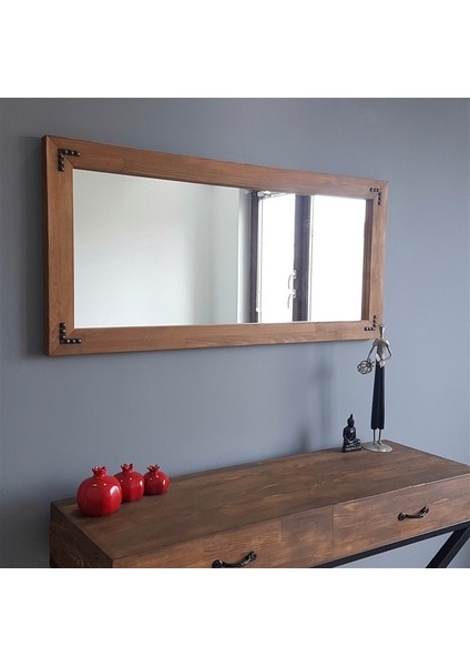 -Doğal Ahşap Dekoratif Duvar Salon Ofis Boy Ayna 50x110 Ceviz fırsatları