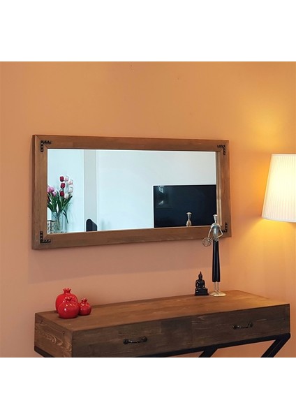 -Doğal Ahşap Dekoratif Duvar Salon Ofis Boy Ayna 50x110 Ceviz indirimleri