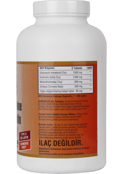 Glucosamine Chondroitin Msm Type Iı Collagen Turmeric 120 Tablet