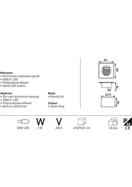 Led Merdiven Armatürü Antrasit Lw429 S