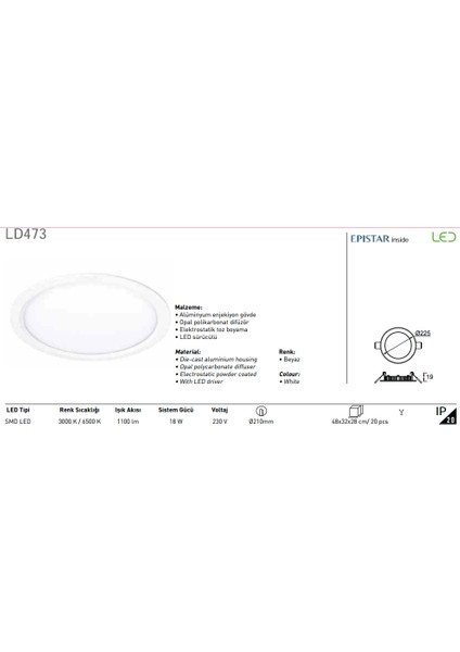 18W Led Panel Ld473 Beyaz Işık