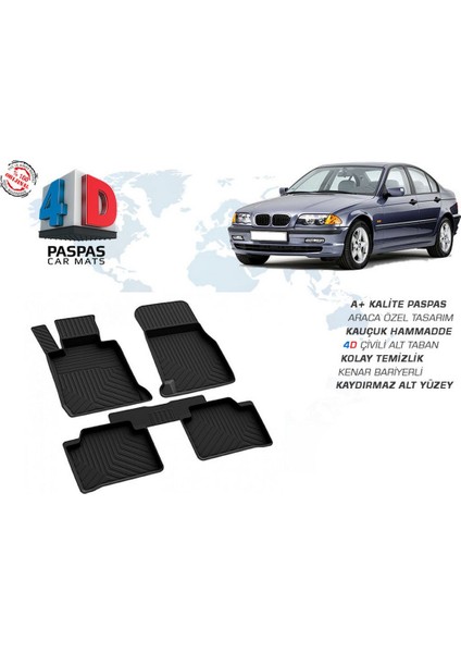 OMSA BMW E46 3 Serisi 4D Havuzlu Paspas Siyah 1998-2005 Arası