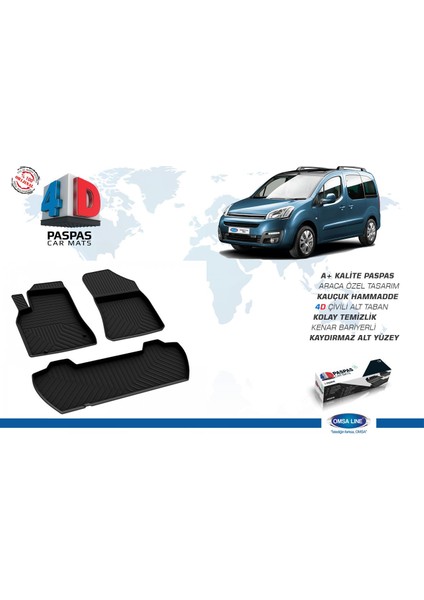 Citroen Berlingo 2 4D Havuzlu Paspas Siyah 2008-2018 Arası