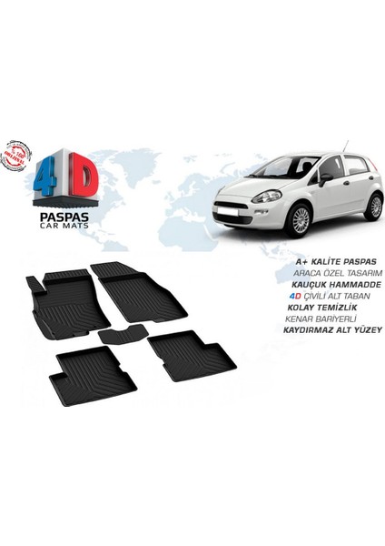 Fiat Grande Punto 4D Havuzlu Paspas Siyah 2006-2009 Arası