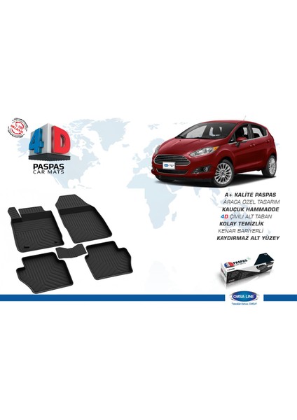 Ford Fiesta 4D Havuzlu Paspas Siyah 2009-2015 Arası