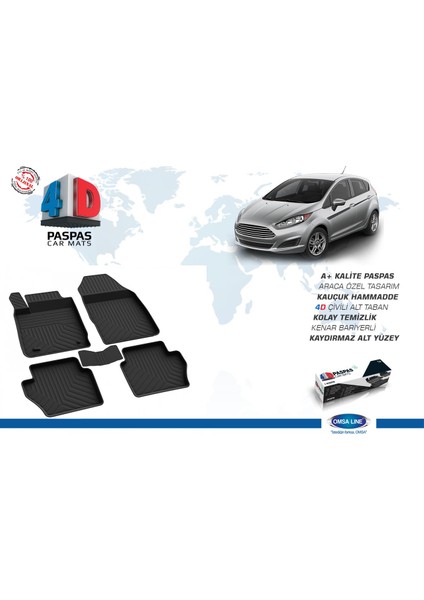 Ford Fiesta 6 4D Havuzlu Paspas Siyah 2015-2017 Arası